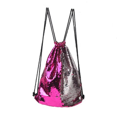 Aesthetic Sequined Drawstring Backpack - Red / One Size