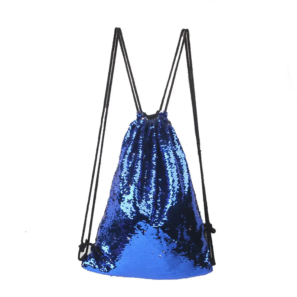Aesthetic Sequined Drawstring Backpack - Silver / One Size