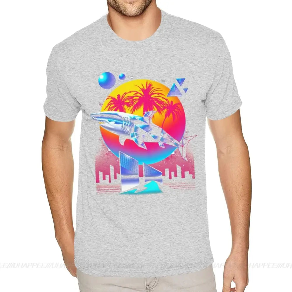 Aesthetic Shark Vaporwave T-Shirt - Gray / S