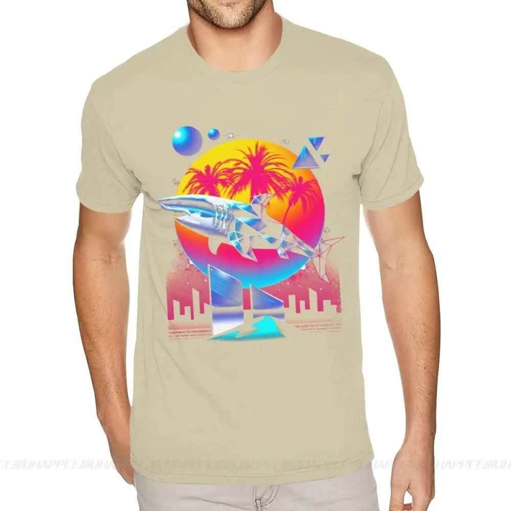 Aesthetic Shark Vaporwave T-Shirt - Khaki / S