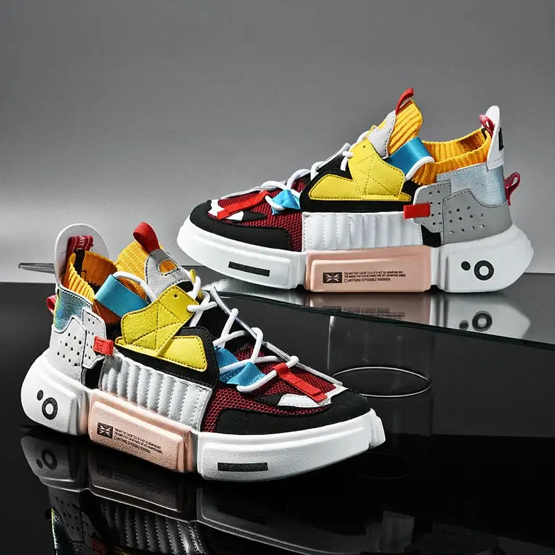 Aesthetic Skateboard Patch Lace Up Sneakers - Multicolor