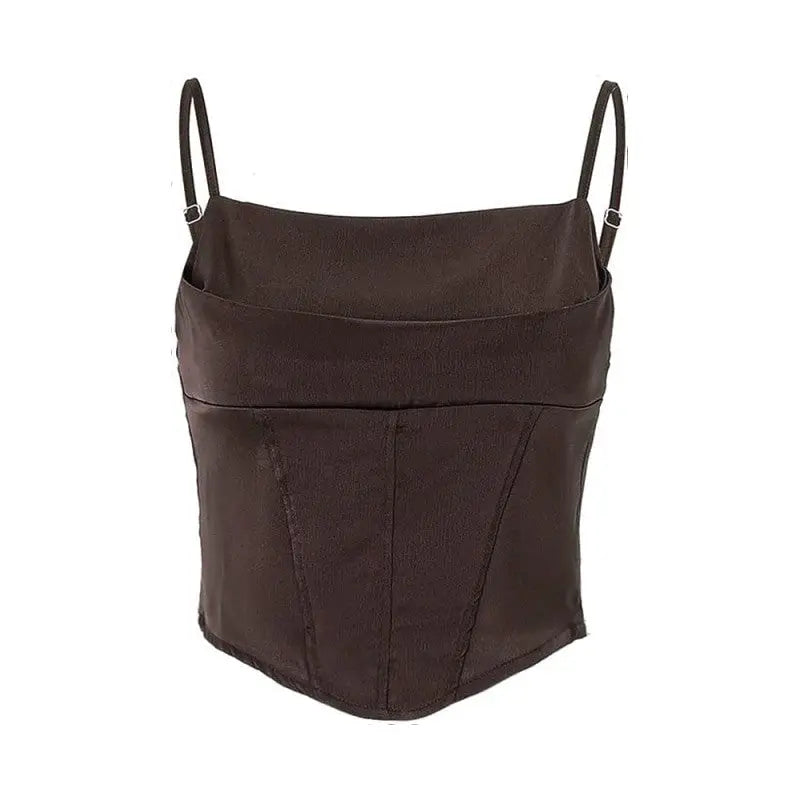 Aesthetic Slim Fit Satin Crop Top Corset - Brown / S