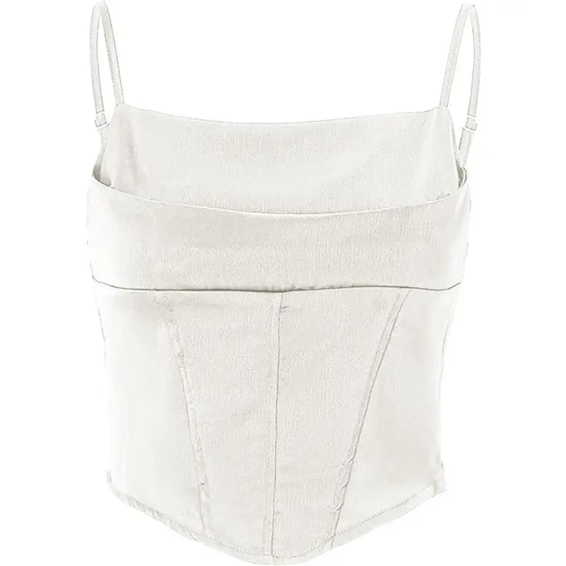 Aesthetic Slim Fit Satin Crop Top Corset - White / S