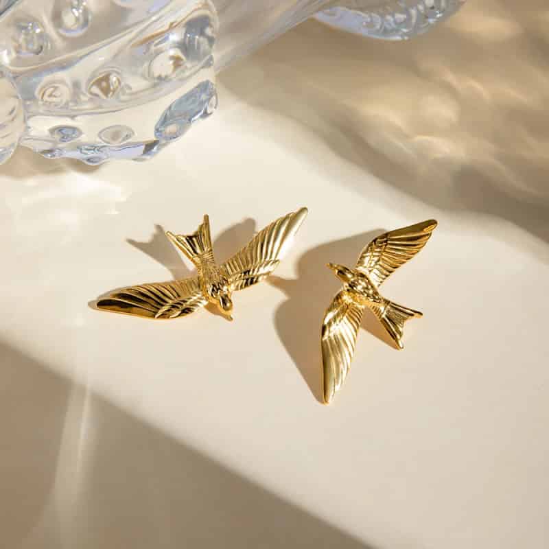 Aesthetic Stainless Steel Bird Shaped Stud Earring Gold