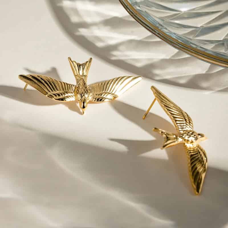 Aesthetic Stainless Steel Bird Shaped Stud Earring Gold
