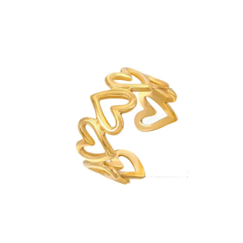 Aesthetic Stainless Steel Heart Open Ring - Gold - Rings