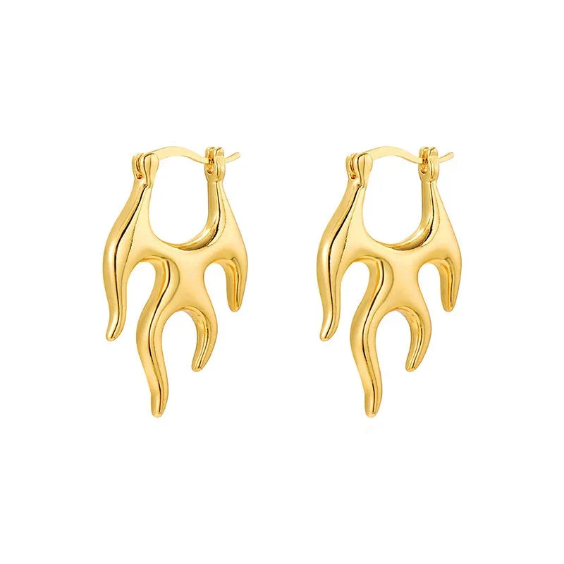 Aesthetic Stainless Steel Irregular Fire Hoop Earrings