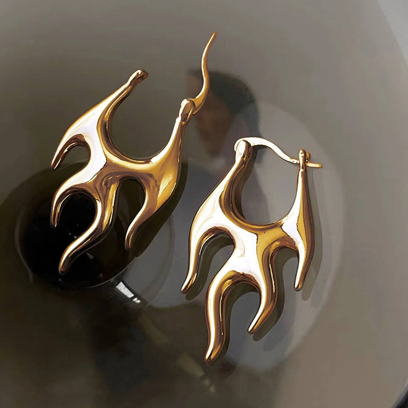 Aesthetic Stainless Steel Irregular Fire Hoop Earrings Gold