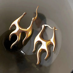 Aesthetic Stainless Steel Irregular Fire Hoop Earrings Gold
