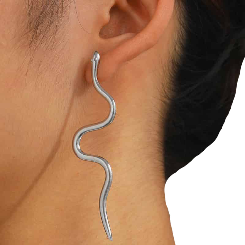 Aesthetic Stainless Steel Snake Ear Buckle Dangle Earrings