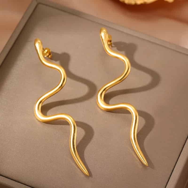 Aesthetic Stainless Steel Snake Ear Buckle Dangle Earrings