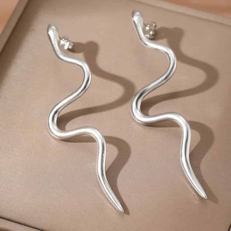 Aesthetic Stainless Steel Snake Ear Buckle Dangle Earrings