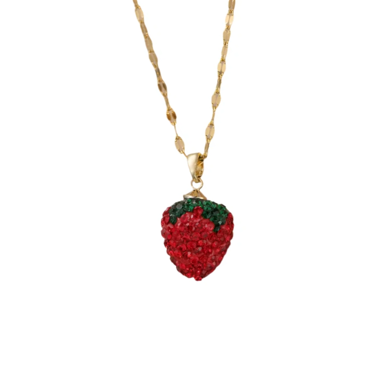 Aesthetic Strawberry Stainless Steel Pendant Necklace