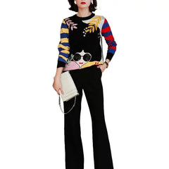 Aesthetic Striped Women With Sunglasses Sweater
