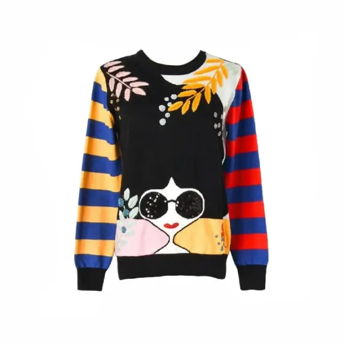 Aesthetic Striped Women With Sunglasses Sweater - S / MULTI