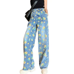 Aesthetic Sunflower Printed Loose Harajuku Pants