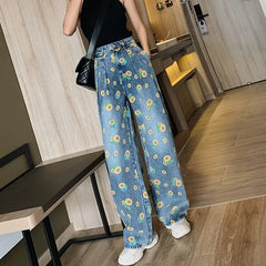 Aesthetic Sunflower Printed Loose Harajuku Pants