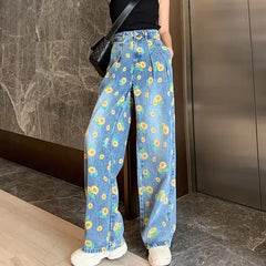 Aesthetic Sunflower Printed Loose Harajuku Pants