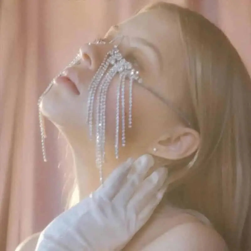 Aesthetic Tassel Frame Half Metal Rhinestone Glasses