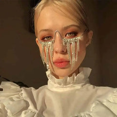 Aesthetic Tassel Frame Half Metal Rhinestone Glasses