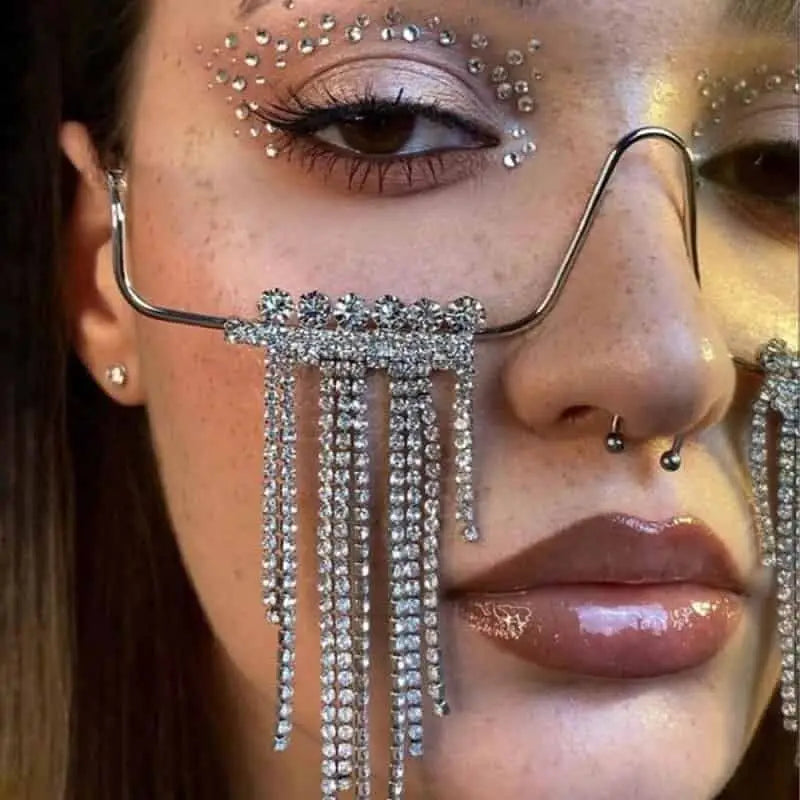 Aesthetic Tassel Frame Half Metal Rhinestone Glasses