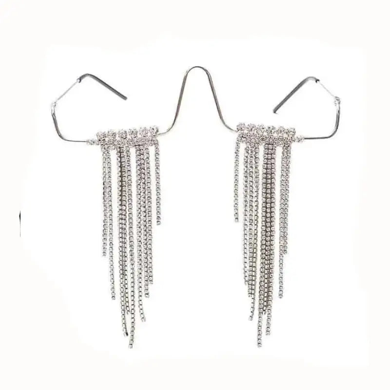 Aesthetic Tassel Frame Half Metal Rhinestone Glasses Silver