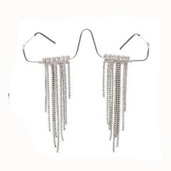 Aesthetic Tassel Frame Half Metal Rhinestone Glasses Silver