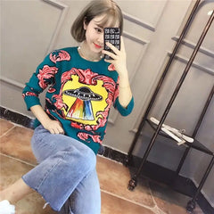 Aesthetic UFO Knitted Sweater Cotton Polyester Design