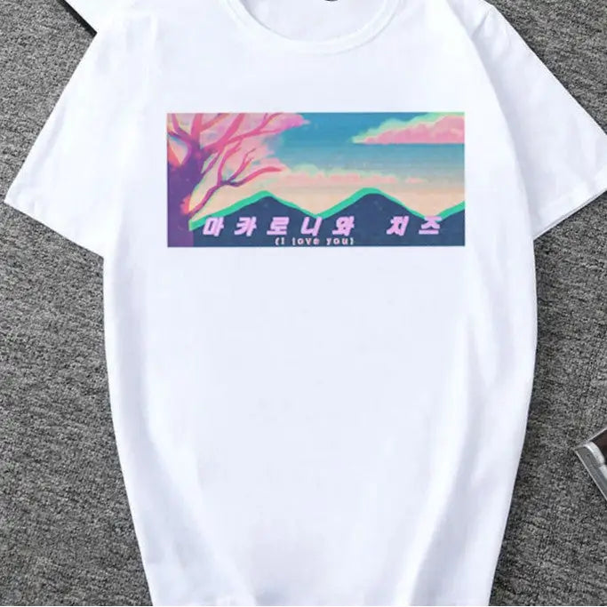 Aesthetic Vaporwave Cool Print T-Shirt - Landscape / L