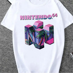 Aesthetic Vaporwave Cool Print T-Shirt - Nintendo 64 / S