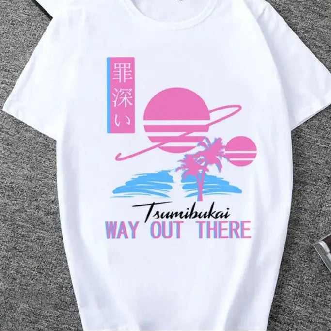 Aesthetic Vaporwave Cool Print T-Shirt - Tsuminbukai / L