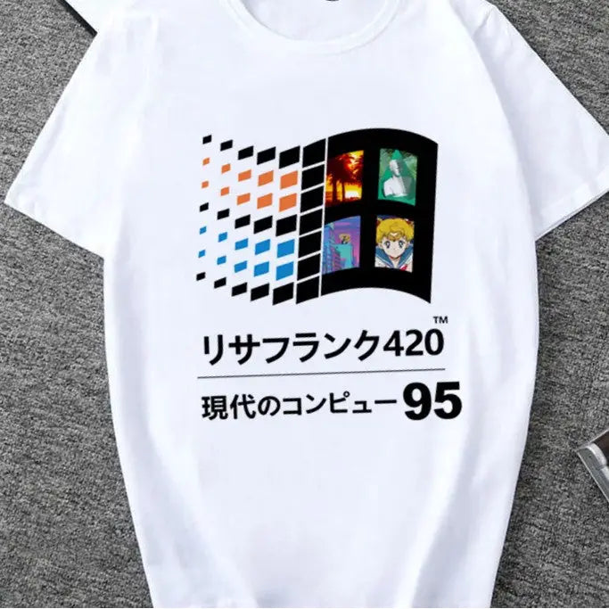 Aesthetic Vaporwave Cool Print T-Shirt - Windows / S / White