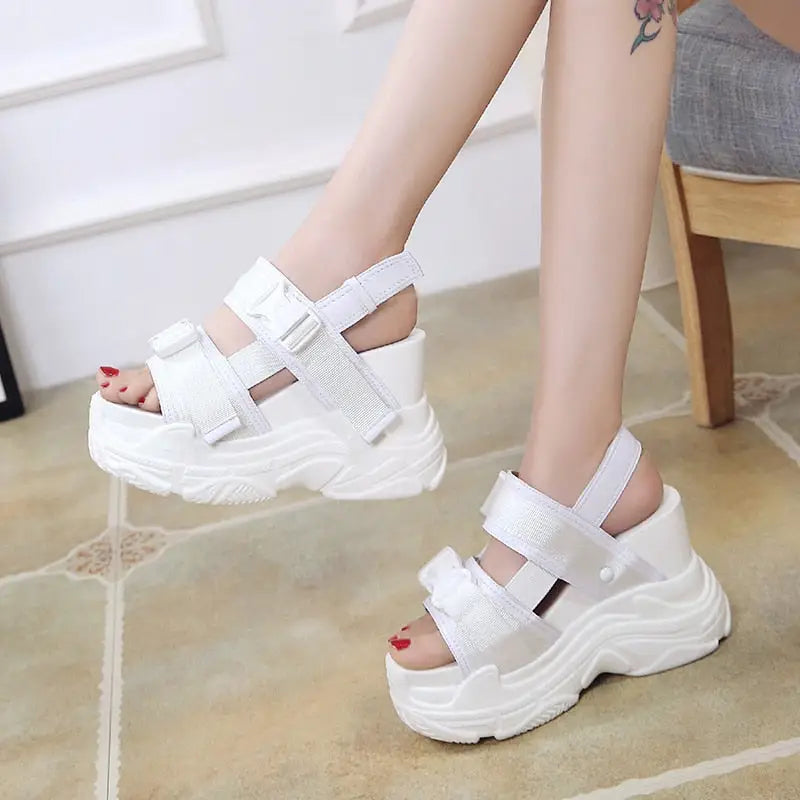 Aesthetic Vegan Platform Sandals with Synthetic Sole White