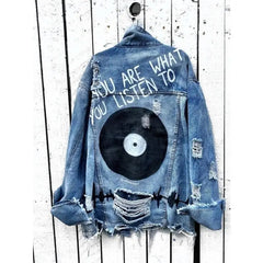 Aesthetic Vinyl Disc Denim Jacket for Women