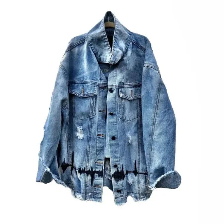 Aesthetic Vinyl Disc Denim Jacket for Women