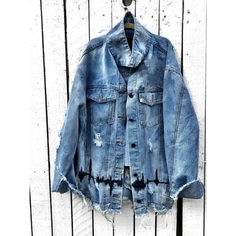 Aesthetic Vinyl Disc Denim Jacket for Women