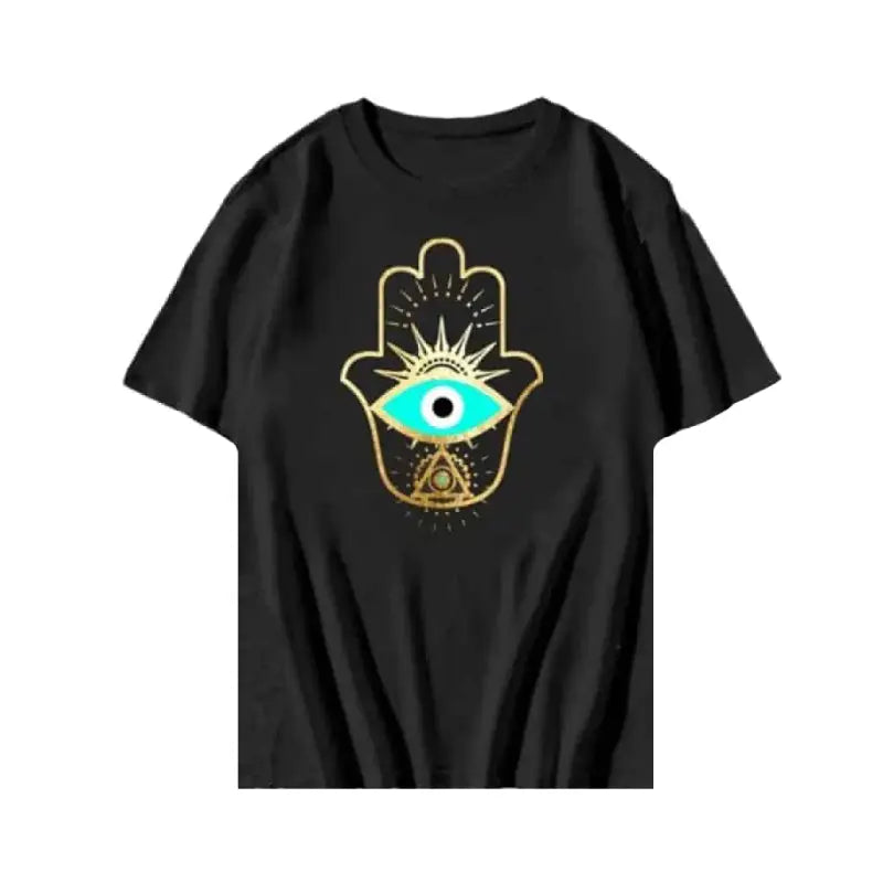 Aesthetic Y2K Eye O Neck T Shirt Black Hand / XS