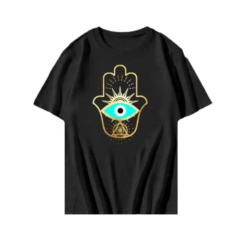 Aesthetic Y2K Eye Printed O Neck T Shirt - Black Hand / XS