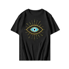 Aesthetic Y2K Eye Printed O Neck T Shirt - Black / XS