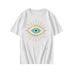 Aesthetic Y2K Eye Printed O Neck T Shirt - White / XS