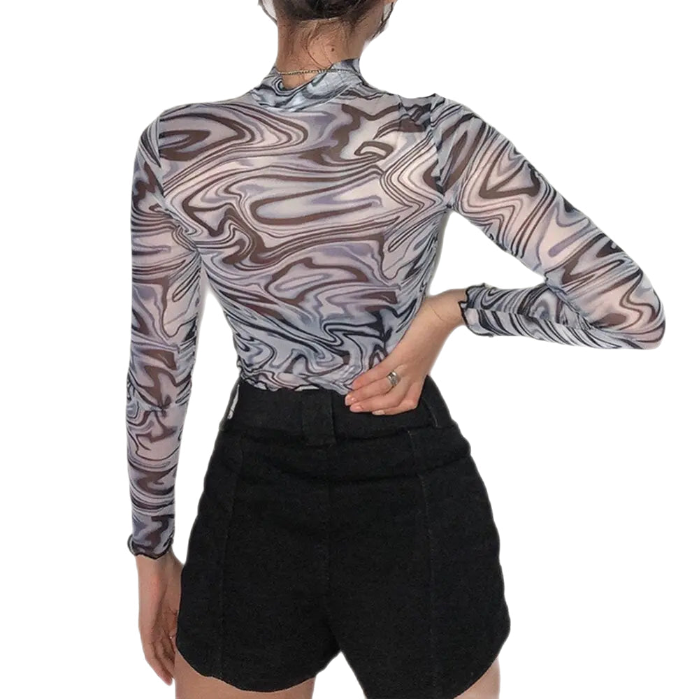 Aesthetics Mesh Transparents Turtleneck Top