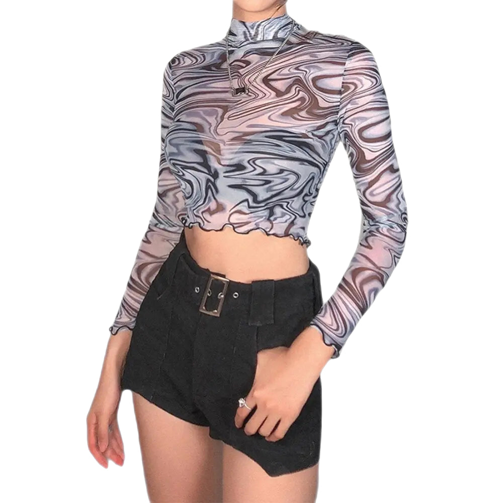 Aesthetics Mesh Transparents Turtleneck Top