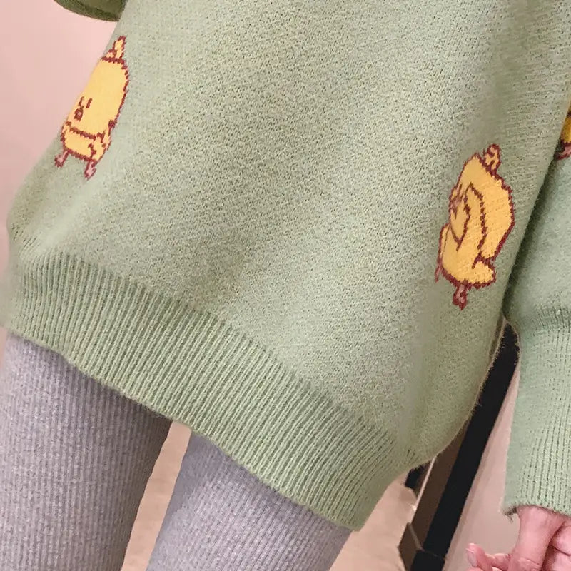 Bird Cartoon Loose Sweater