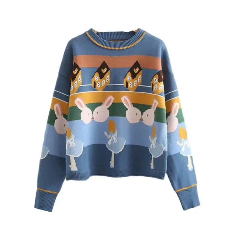 Alice In Wonderland Knitted Sweater - Blue / ONE SIZE