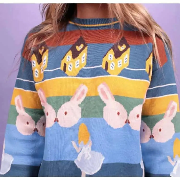 Alice In Wonderland Knitted Sweater for Adults Blue