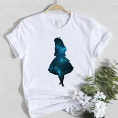 Alice In Wonderland Print White T-Shirt