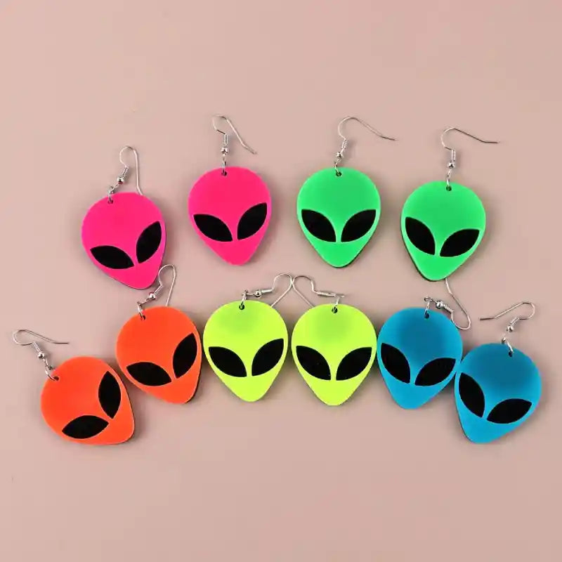Alien Acrylic Drop Dangle Earrings Neon Spaceship Design