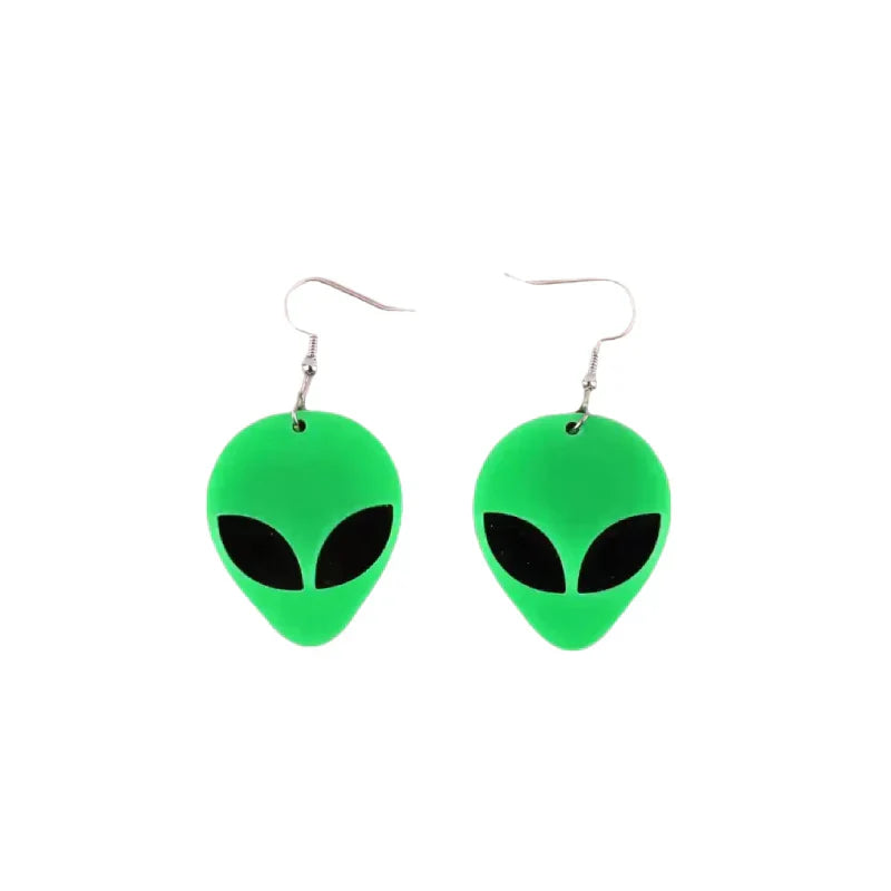 Alien Acrylic Drop Dangle Earrings Neon Spaceship Design