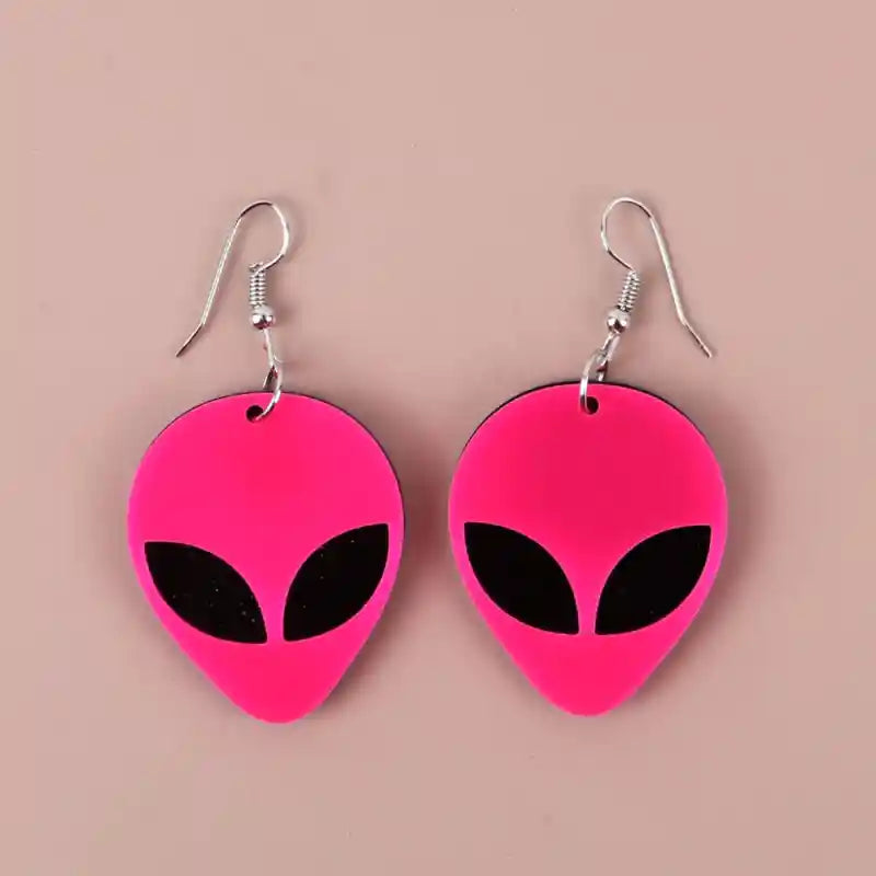 Alien Acrylic Drop Dangle Earrings Neon Spaceship Design
