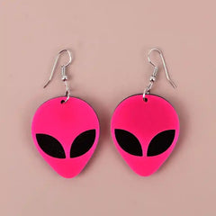 Alien Acrylic Drop Dangle Earrings Neon Spaceship Design